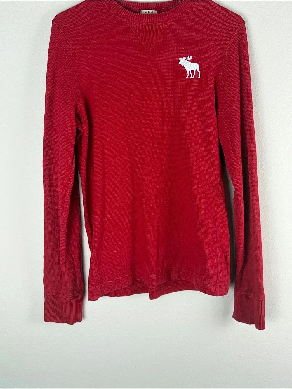 Abercrombie & Fitch Muscle Thermal Long Sleeve Tee Men's Red Crewneck Sweater